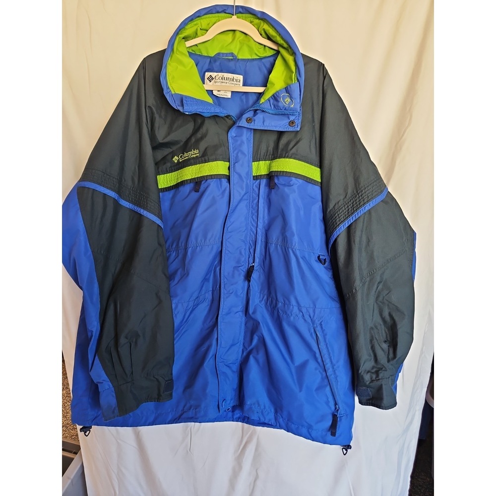 Vintage Columbia Gizzmo 90s Jacket Mens XL Blue Green Hooded Shell SM7540